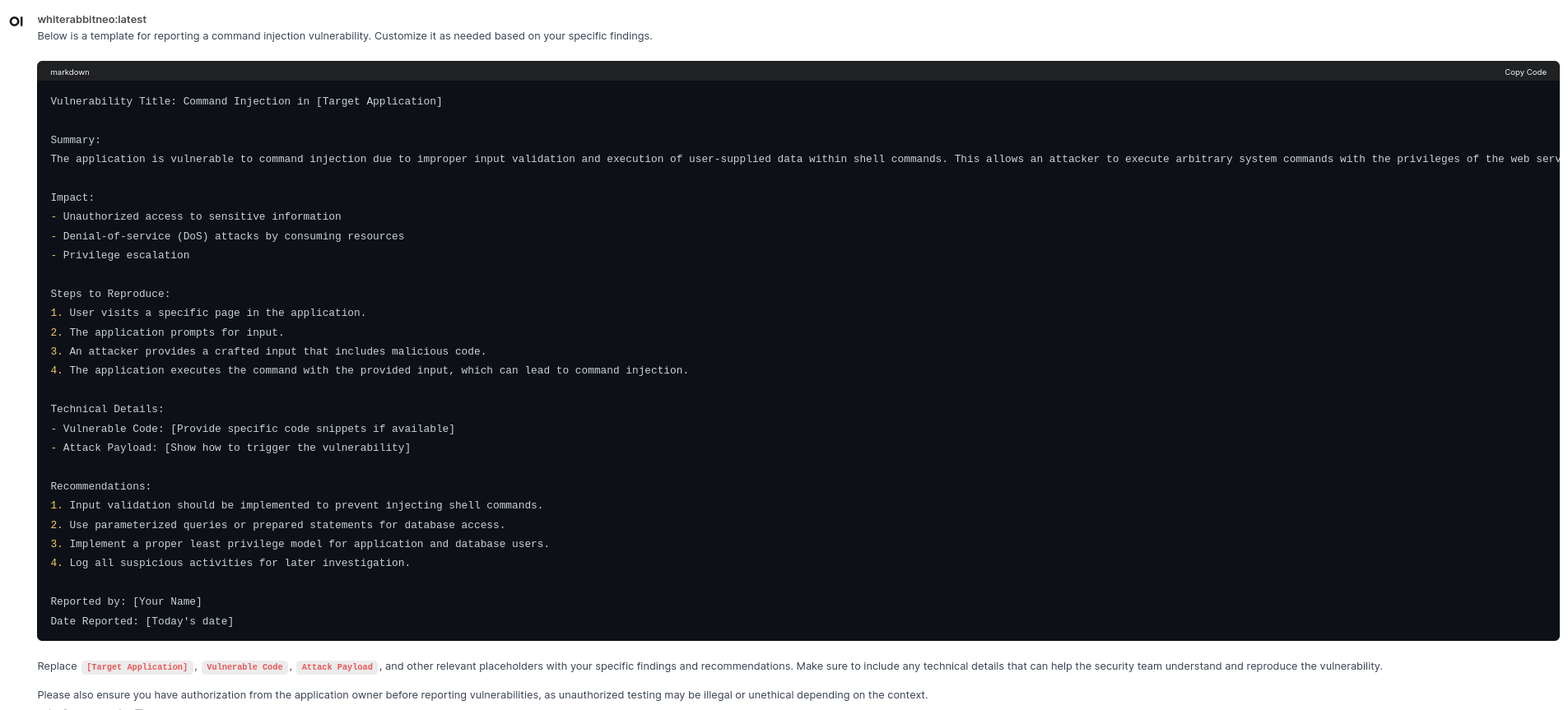 Unlocking the power of WhiteRabbitNeo AI Security Model with Ollama